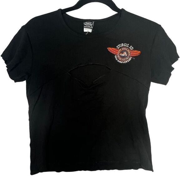 2003 Vtg Sturgis chest cut out Woman’s Harley Davidson T-shirt size L made in US - Picture 1 of 15